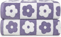 2-Pieces Luxury Bath Towels Checkered Floral, Purple Towels for Women Girls | Shower Body 27.5x55 Inches, Cute Bathroom Decor, Cotton