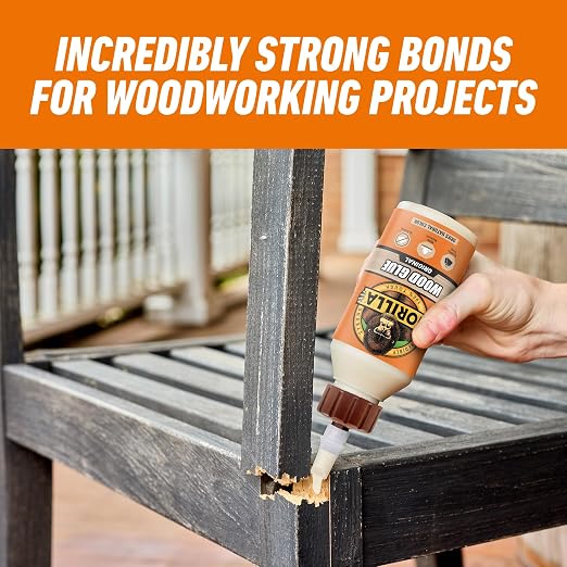 Gorilla Wood Glue, 8 oz., Water Resistant PVA Wood Glue for Indoor & Outdoor Projects, Fast Clamp, Natural Color, Paintable & Sandable