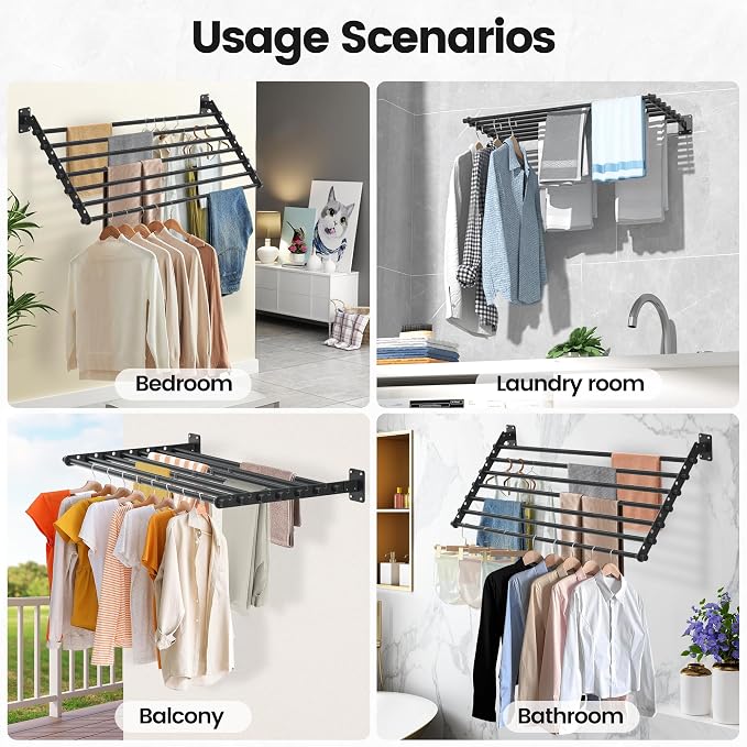Wall Mounted Clothes Drying Rack 28 Inch – Foldable Laundry Drying Rack for Wall Mount, Space Saving Indoor Drying Rack for Clothes, Compact & Sturdy Design