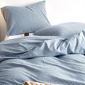 Wake In Cloud - Striped Cotton Duvet Cover Set, 100% Washed Cotton Textured Bedding Set, Ticking Stripe Pinstripe Farmhouse, 3 Pieces, Denim Blue, King Size