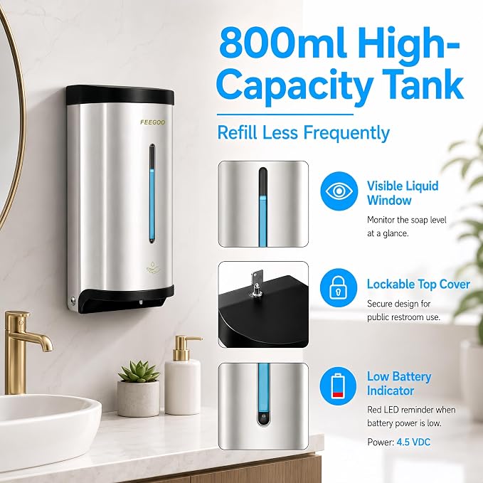Automatic Soap Dispenser, 27 fl oz Stainless Steel Wall Mounted