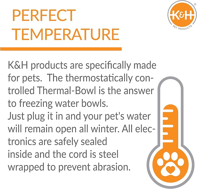 K&H Pet Products Thermal-Bowl Heated Water Bowl for Cats & Dogs Outside, Safety Listed Outdoor Heated Dog Dish for Pets, Automatic No Freeze, Anti Chew Cord - 102 Ounces Stainless 25W | Outdoor Water Stays Unfrozen In Winter. Outdoor Heated Dog Dish fo...