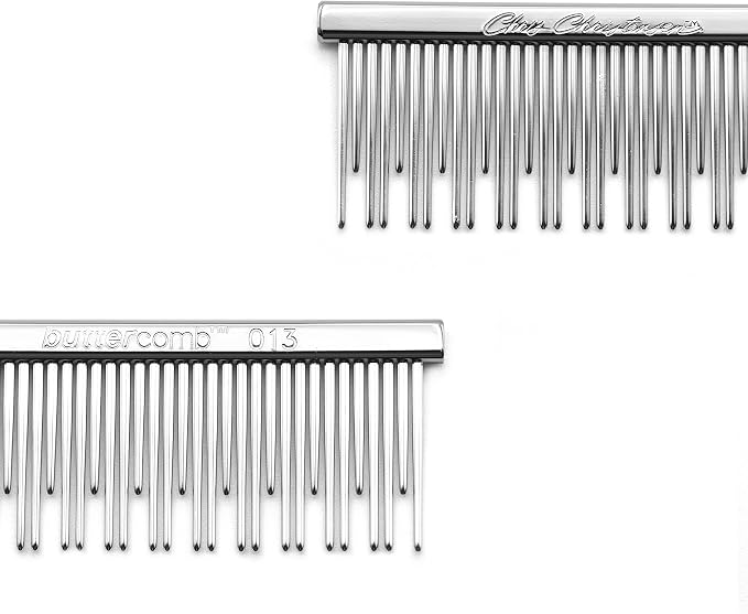 Chris Christensen 6in Cat/Carding Dual Tooth Butter Comb, Groom Like a Professional, Rounded Corners Prevent Friction and Breakage, Solid Brass Spin with Steel Teeth, Chrome Finish