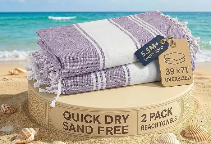 LANE LINEN 2 Pack Beach Towels Oversized, 39"x71", Quick Dry - Regal Orchid | Lightweight & Packable - Great For Pool, Swim & Travel - Machine Washable, Tumble Dry Low - 2 Pack Regal Orchid - Pool Day