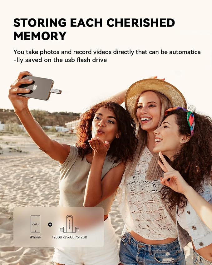 MFi Certified 256GB iPhone Photo Stick, High-Speed USB Flash Drive Memory Storage for Video Backup, Compatible for iPhone/iPad/Android/PC (Silver)
