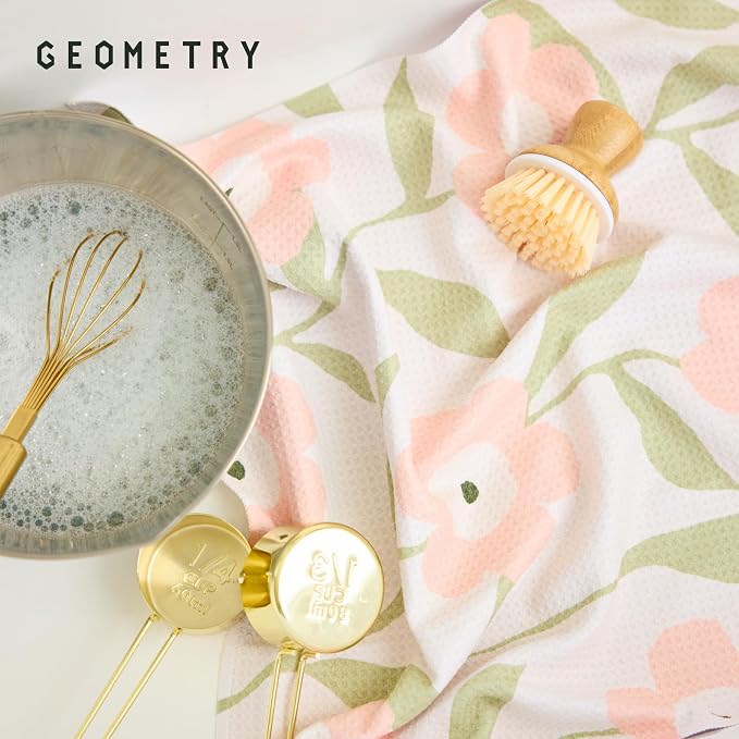 GEOMETRY Tea Towels – Spring & Summer Collection – Quick-Dry, Ultra-Absorbent, Reusable Microfiber Kitchen Towels for Drying & Cleaning - Meadowlight - 3 Pack
