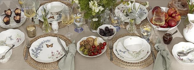 Lenox Butterfly Meadow Herbs Porcelain 12-Piece Dinnerware Set for 4 | ceramic, dishwasher safe, microwave safe | plates and bowls sets for kitchen and dining, dish set, dishes