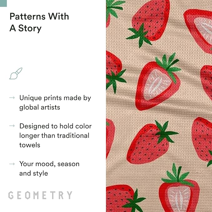 GEOMETRY Spring Kitchen Towels - Quick Dry Microfiber Cloth Spring & Summer Dish Towels for Kitchen Drying - Premium Quick Dry Towel - Strawberry Shortcake, 18" x 30" - 1-Pack