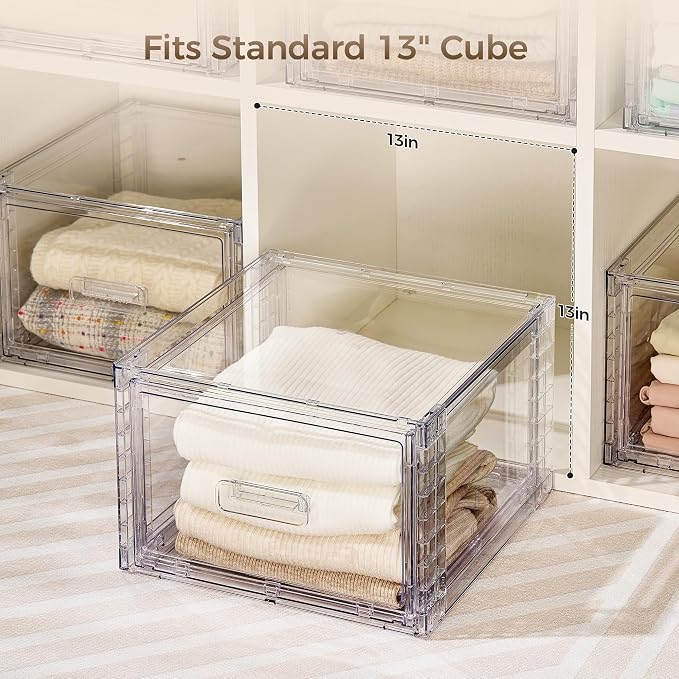 Vtopmart 9 Pack Clear Stackable Storage Drawers 15QT,Easily Assemble Closet Organizers,Plastic Storage Bins for Bathroom,Cabinet,Kitchen Pantry,Under Sink Organization(Medium)