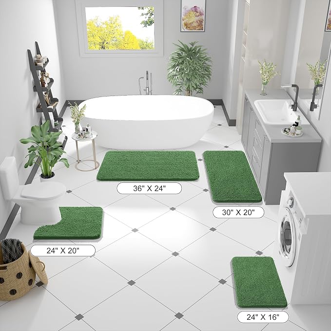OLANLY Bathroom Runner Rugs 70x24, Soft Absorbent Chenille Bath Rugs, Rubber Backing Quick Dry, Machine Washable Long Bath Mats for Bathroom Floor, Tub and Shower, Home Decor Accessories, Olive Green