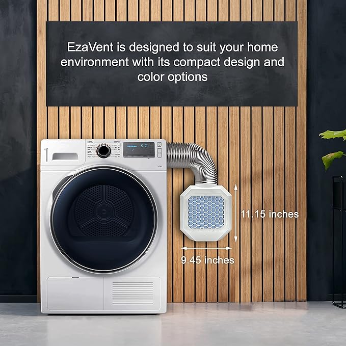 EzaVent Indoor Dryer Full Set Vent with 4 Filters, 8ft Aluminium Duct Hose and Fittings Only for Electric Dryers - 1 Year Warranty (White EzaVent Full Set)