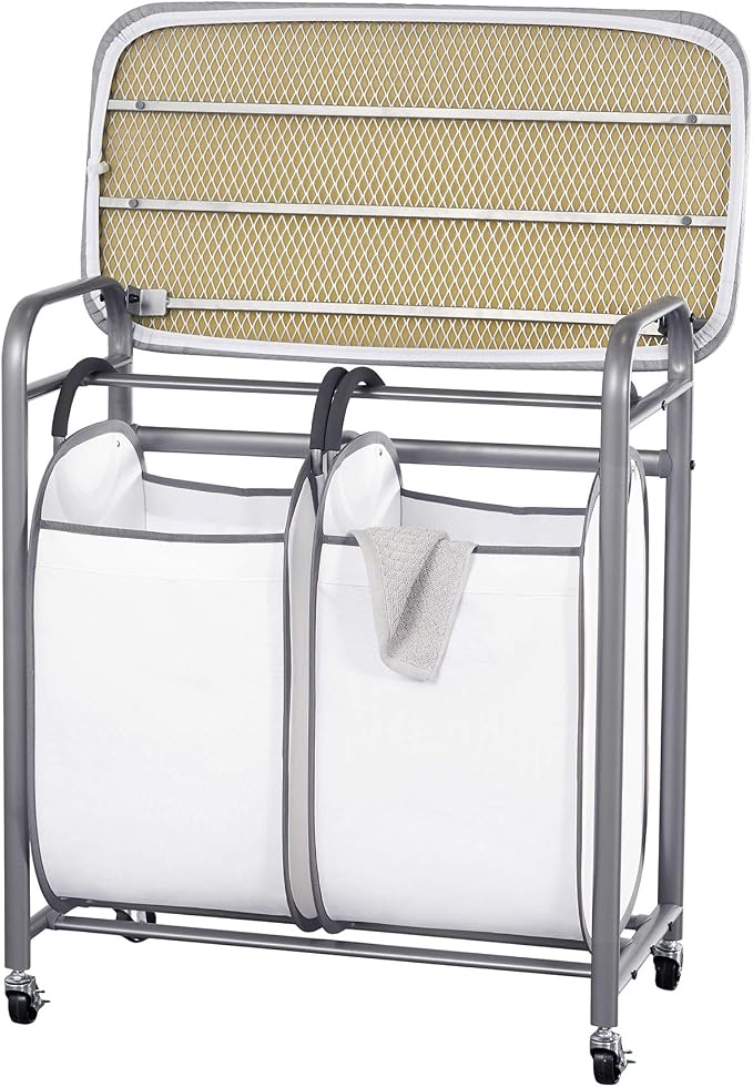 Neatfreak - Laundry Sorter with Ironing Board - 3-in-1 Laundry Basket, Ironing Station & Laundry Folding Table - 2 x Tote Hampers for Laundry, Towels & Bathroom Storage