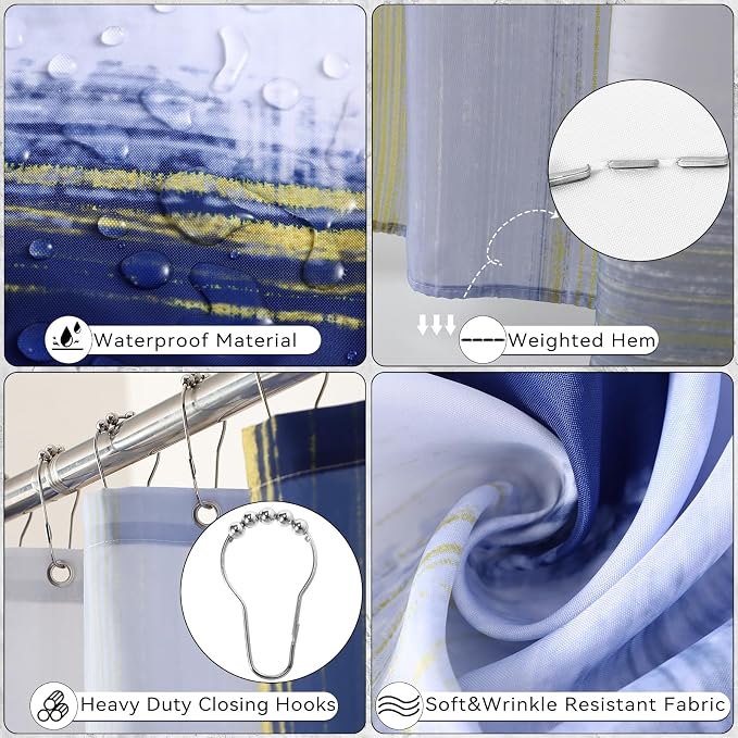 XLHOMO Bathroom Accessories Set - 25PC Bathroom Set with Shower Curtain and Rugs, Blue Bathroom Set, Bathroom Accessory Set with Press-on Lid Trash Can, Soap Dispenser and Qtip Holders