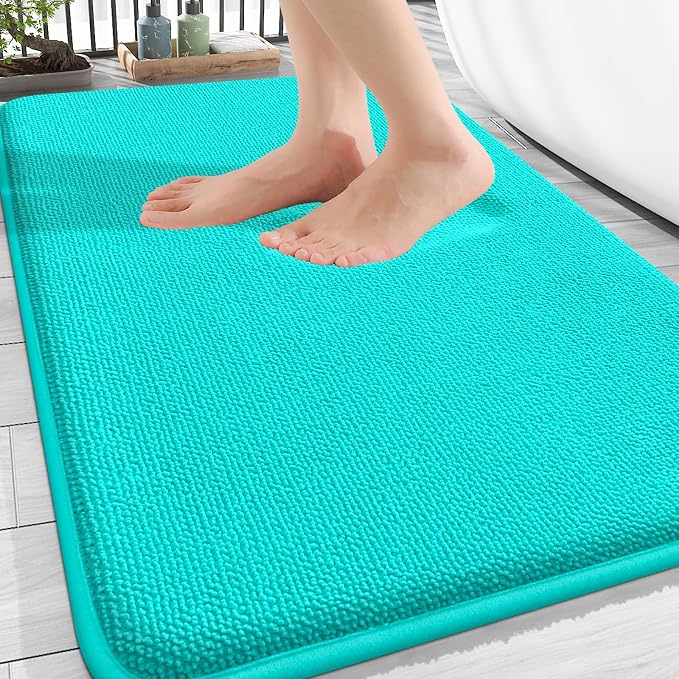 OLANLY Thick Memory Foam Bathroom Rugs 30x20, Soft Absorbent Bath Mat, Teal | Quick Dry Bath Mat Rugs, Non-Slip Mats, Machine Washable Carpet for Bathroom Floor, Tub and Shower, Home Decor Accessories