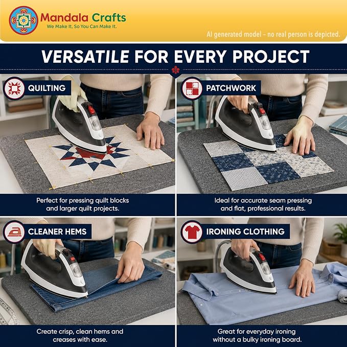 Mandala Crafts 11.5×14.5 in 100% New Zealand Wool Pressing Mat Ironing Pad | Portable, Thick, with Iron Rest, Heat Resistant, Thick, Board Alternative, for Sewing, Quilting, Embroidery, Any Surface