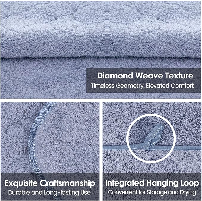 JML Bath Towels, Pack of 4, 30"x60", Large, Blue | Hanging Loop, Super Soft, Absorbent, Lint Free, Fade Resistant, Lightweight, Quick Dry, Use for SPA , Sauna, Salon Hair Wrap