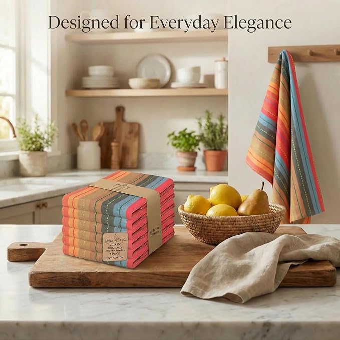 Urban Villa Kitchen Towels Cotton Dish Towels 20”x30” (Set of 6) Red Multi