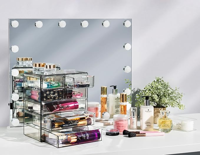Sorbus Acrylic Makeup Organizer Set, 7-Drawer Vanity & Countertop Cosmetic Storage with Small & Wide Drawers, Black Jewel Makeup Storage for Brushes, Lipsticks, Jewelry, Holiday Gift for Women & Teens