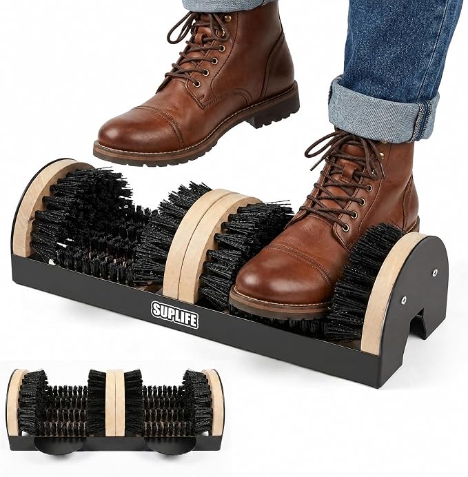 2026 Upgrade Boot Scrubber Cleaner, Heavy Duty Shoe Brush with Sturdy Steel Frame & Extra Long Dense Bristles, Efficient Mud Remover for Porch, Farm, RV