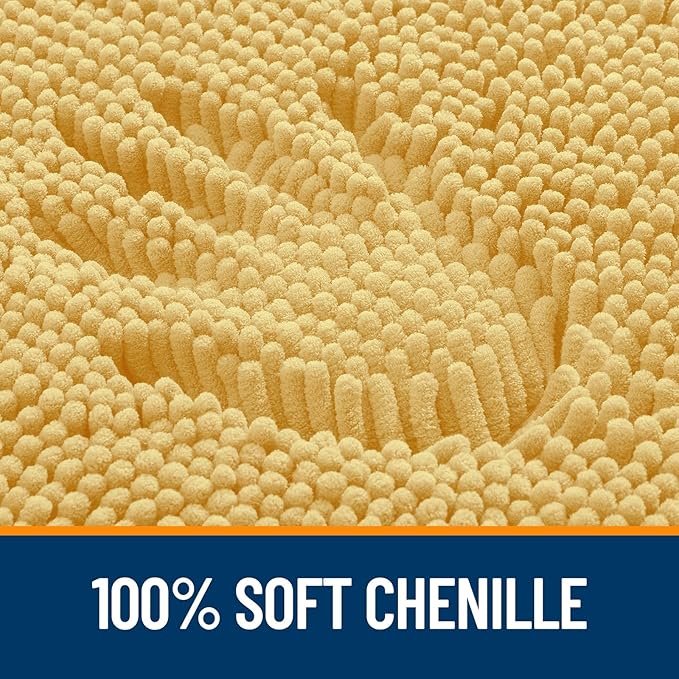 OLANLY Toilet Rugs U-Shaped 24x20, Extra Soft Absorbent Chenille Contour Bathroom Rugs for Toilet, Dry Quickly, Machine Washable, Non-Slip Bath Mat, Yellow