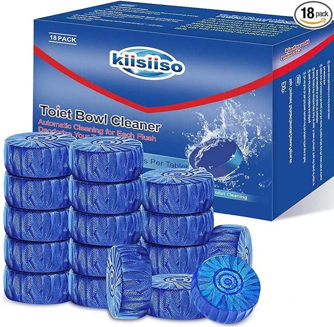 KIISIISO Toilet Bowl Cleaner Blue Tablets 18 Pack, Slow-Dissolving Automatic Bowl & Tank Cleaner, Septic Safe & Plumbing Friendly for Bathroom Toilet Cleaning, Prevents Tough Stains