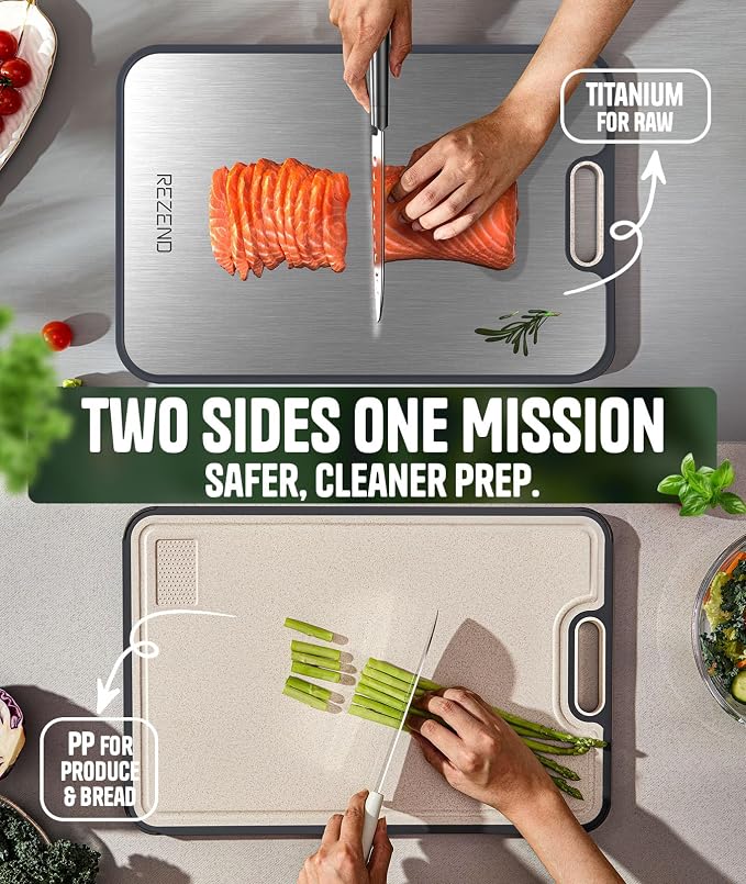 Titanium Cutting Board Set of 3, Dual Sided Design Non Toxic Cutting Boards for kitchen Beyond Food-Grade Chopping Board for Hygienic Food Prep, Extra Large (M/L/XL), Knife-Friendly, with Juice Groove