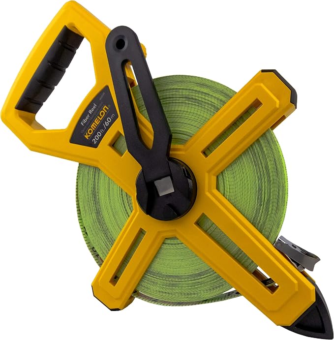 Komelon 6622IM Fiber Reel Long Open Reel Tape Measure Inch/Metric Scale with Double Nylon Coated Fiberglass Blade 200-Feet/60M by 1/2-Inch