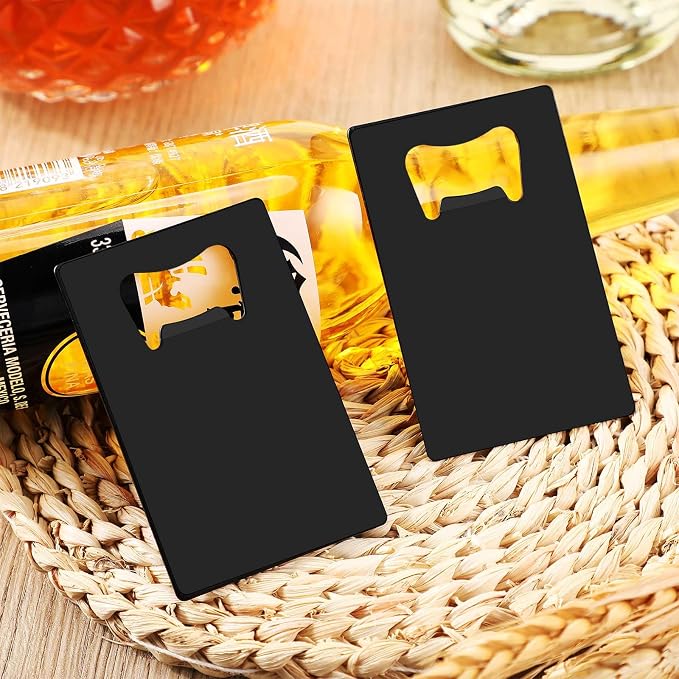 Nuogo 100 Pcs Stainless Steel Card Bottle Openers Bulk Metal Card Beer Openers Groomsmen Wallet Bottle Opener for Wedding Party Bridesmaid Favors Gifts (Black)