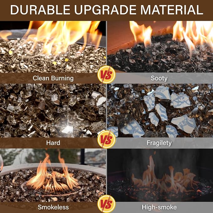NUPICK 10 Pound Fire Glass, 1/2 Inch Reflective Fire Pit Glass | Tempered Fire Pit Rocks for Propane or Natural Gas, Glass Rocks for Fire Pit Table, Fireplace, Fire Bowl, Landscaping, Bronze