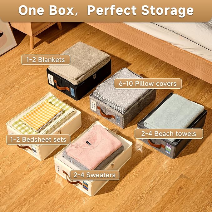 4pack Bed Sheet Organizer, Foldable Linen Closet Organizers and Storage with Sealed Design, Queen & King Size Sheet Storage with Window, Closet Organizer for Bedsheets/Blankets/Clothes, Linen