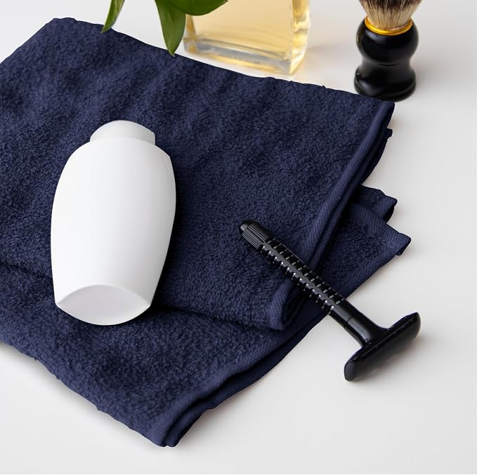Avalon Towels Salon Towel - Navy Blue Hand Towels Bulk Pack of 24 - 100% Cotton Absorbent Spa, Facial & Gym Towel for Working Out - 16x27 Inches (Not Bleach Proof)