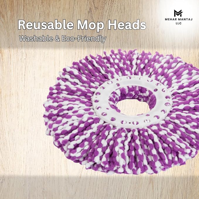 Spin Mop & Bucket Set with 2 Microfiber Mop Heads – 360° Rotating Stainless Steel Handle, Telescopic Pole (90–120cm), Hands-Free Cleaning System – Multi-Surface Floor Mop for Home & Office