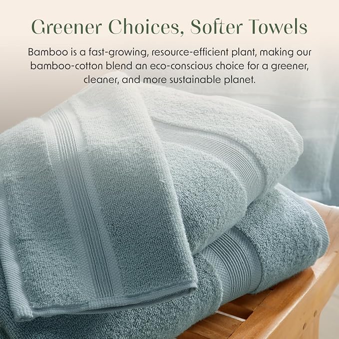 Springtree Home Luxury Bamboo Rayon Hand Towel Set | 6-Pack | Aegean | 35% Bamboo Rayon - 65% Zero Twist Cotton | Absorbent Quick-Dry Towels for Bathroom | Ultra Soft | OEKO-TEX Standard 100