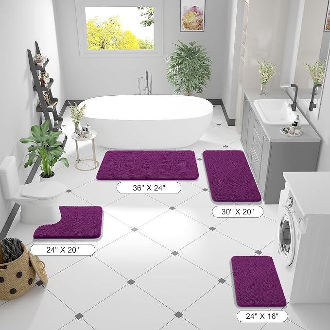 OLANLY Bathroom Runner Rugs 44x24, Extra Soft Absorbent Chenille Bath Rugs, Rubber Backing Quick Dry, Machine Washable Long Bath Mats for Bathroom Floor, Tub and Shower, Home Decor Accessories, Purple