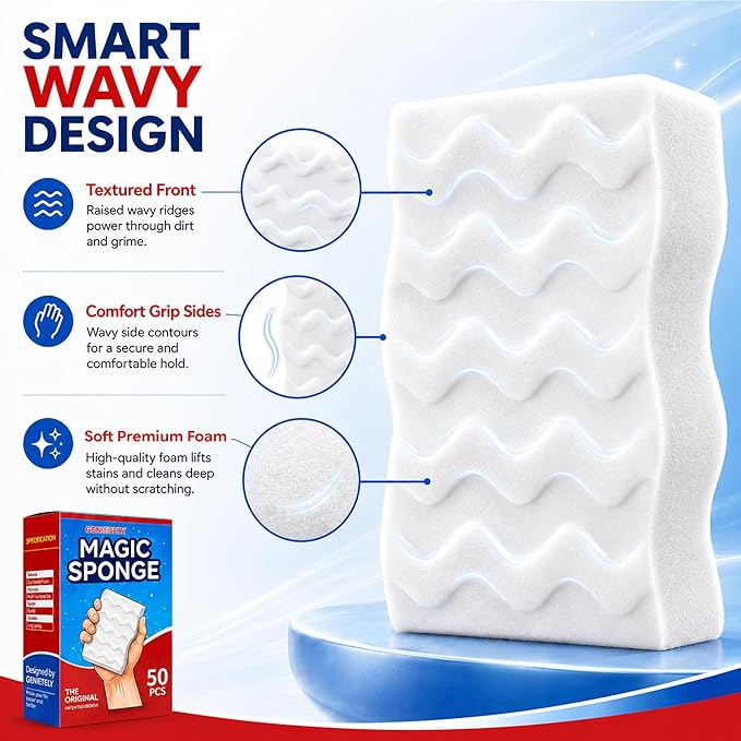 3X Density Magic Sponge Eraser, 50 Pack Melamine Sponge Cleaning Eraser Bulk, White Foam Magic Clean, Household Cleaning Sponges mr for Kitchen, Bathroom, Bathtub, Sink, Shoes & Wall Cleaner