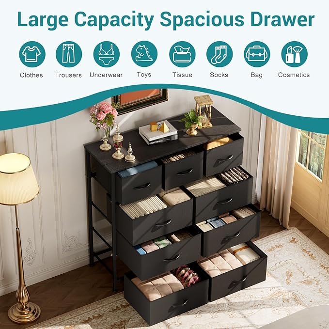 OLIXIS 9 Drawers Storage Organizers Units, Closet Organizers and Storage for Clothes, Fabric Storage Drawer for Living Room, Chest of Dresser in 39.4" D x 11.8" W x 39.9" H, Black