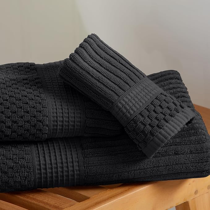 Springtree Home 100% Cotton Bath Towel Set | 6-Piece Set | Textured | Black | Absorbent & Quick-Dry Bathroom Towels | Textured and Durable Cotton Towels for Bathroom | OEKO-TEX | Krista Collection