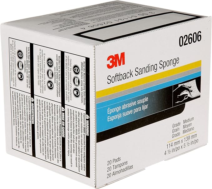 3M Softback Sanding Sponge 02606, 4 1/2 x 5 1/2 in, 20 Pack, Medium Grit, Fast Cutting