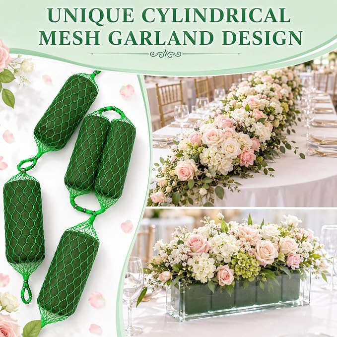 Conderyang 42 Pcs Floral Foam Garland 27.6ft Absorption Flower Holder Wet Foam Blocks Flower Sponge Blocks Green Floral Arrangement for Home Garden Craft Wedding Arch Door Holiday Tabletop Decoration