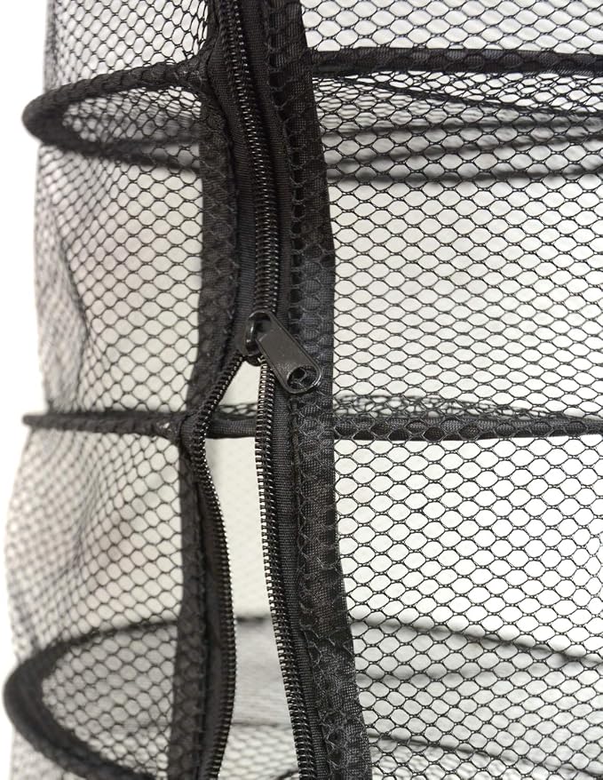 9 Inch 5 Level Micro Hanging Dry Net Indoor/Closet Drying Rack for Herbs, Plants, Organizer, Freshner - Black Mash Screen with Top-to-Bottom Zipper - Apartment Size with Zipped Storage Pouch