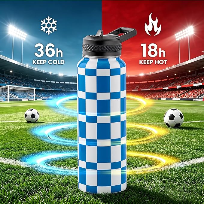 RAYMYLO 2026 Soccer Biggest Event Edition Insulated Water Bottle 40 oz, Nation Flag Design, Best Souvenir & Gift for World Soccer Lover, Vacuum Stainless Steel (Cold for 36Hrs), Leak Proof & Non-BPA