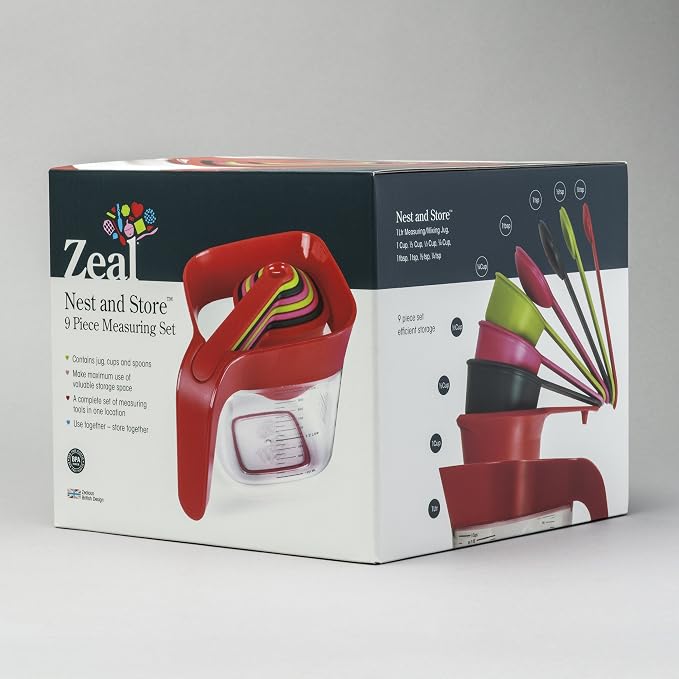 Zeal Stack and Store Measuring Jug Set with Cups and Spoons, Red