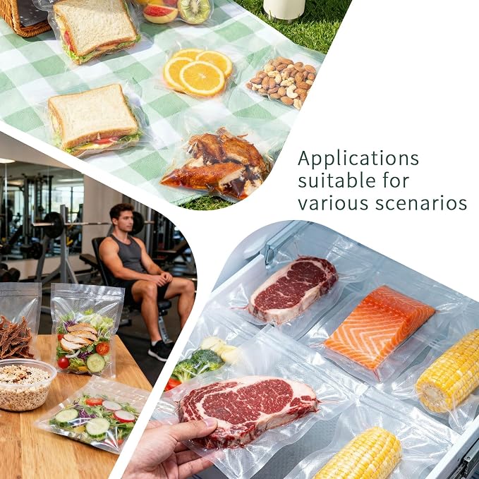 Vacuum Sealer Bags for Food - 200 Pack Precut (8"x12"+6"x10") Vacuum Seal Bags | Commercial Grade BPA-Free | 6X Longer Freshness | Fits All Clamp Machines | For Food Storage, Meal Prep & Sous Vide