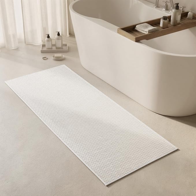 Triohero Bathroom Runner Rug, Long Bath Mat Washable Thin Quick Dry Low Pile Bathroom Runner Rugs 24 x 60 Non Slip, White 24"x60"