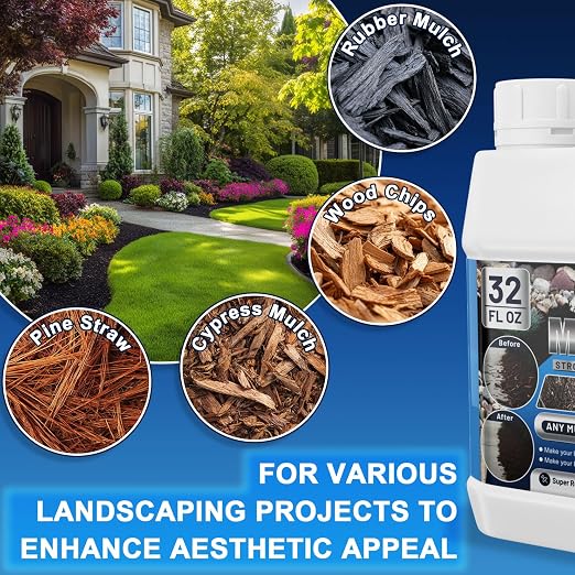 Mulch Glue for Landscaping - 32oz Strong Adhesive Rock Glue for Pea Gravel, Non-Toxic Weather-Resistant Mulch Anchor for Landscaping Rocks, Pebbles, Wood and Pine Straw