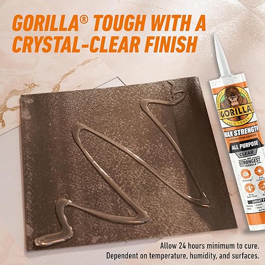 Gorilla Max Strength Construction Adhesive, Clear Glue, 9 Ounce Cartridge (Pack of 12) - Gap Filling and Waterproof