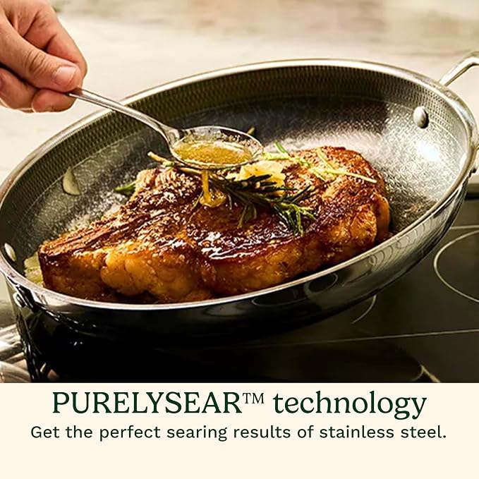 Cuisinart FusionPlus Hybrid Stainless Steel 2-Pc Skillet Cooking Set, 8 Inch and 10 Inch Open Skillets, PURELYSEAR Hybrid Searing Surface, Oven Safe, Cool Grip, Induction Compatible
