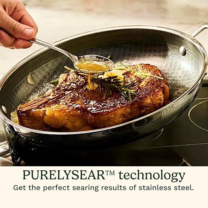 Cuisinart FusionPlus Hybrid Stainless Steel 12 Inch Skillet with Helper Handle, PurelySear Hybrid Searing Surface, Oven Safe, Cool Grip, Induction Compatible