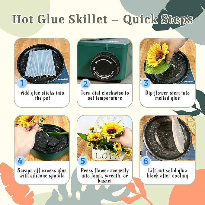 2-in-1 Hot Glue Pot for Crafting with Mini Glue Gun & 40 Glue Sticks | Dip & Coat Eases Fatigue, 212℉-392℉ Adjustable Temp, 580ml Large Cap, Bulk Floral DIY, Silicone Tools Stir & Wipe Extra Glue