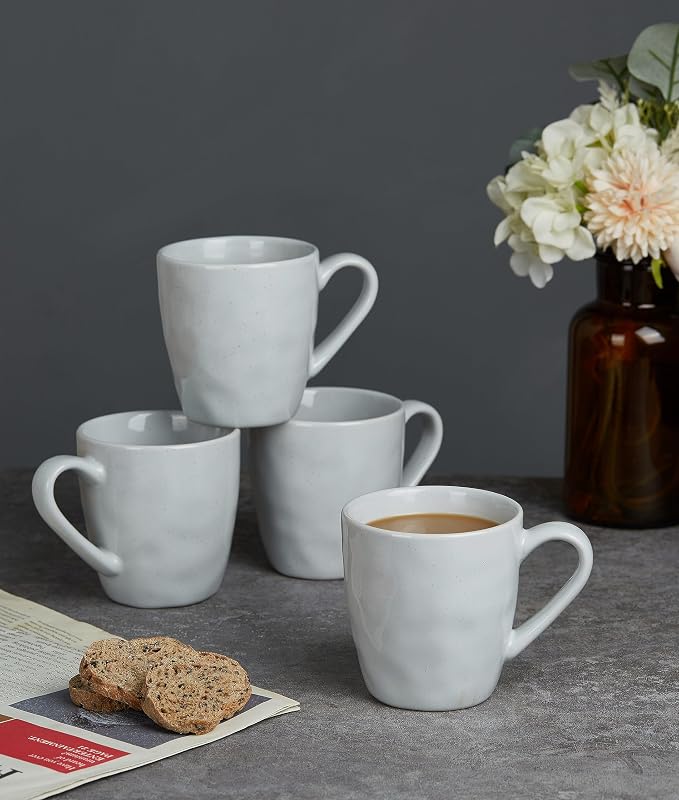 famiware Mars 4 Pieces Coffee Mug, 14oz Tea Mug, Catering Mugs with Handle for Coffee, Tea, Cocoa, Milk, Light Gray